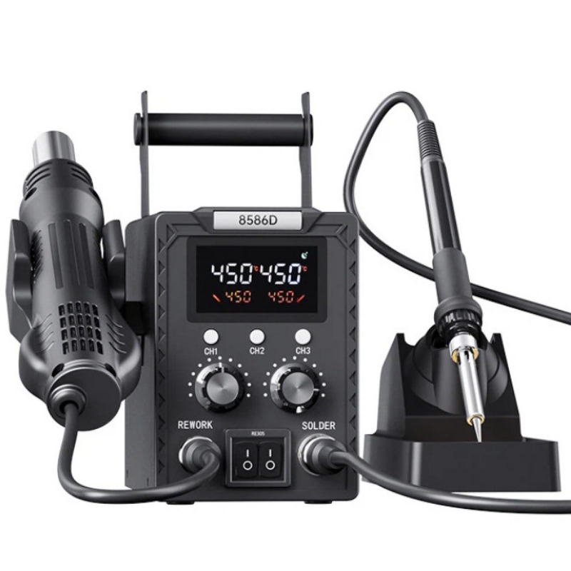 Smd Rework Station Hot Air Soldering 2 In 1 - K8586D สถานีซ่อมบัดกรี 2-in-1 พร้อมจอแสดงผลดิจิทัลคู่ ปืนลมร้อนและหัวแร้งบัดกรี สำหรับซ่อม
