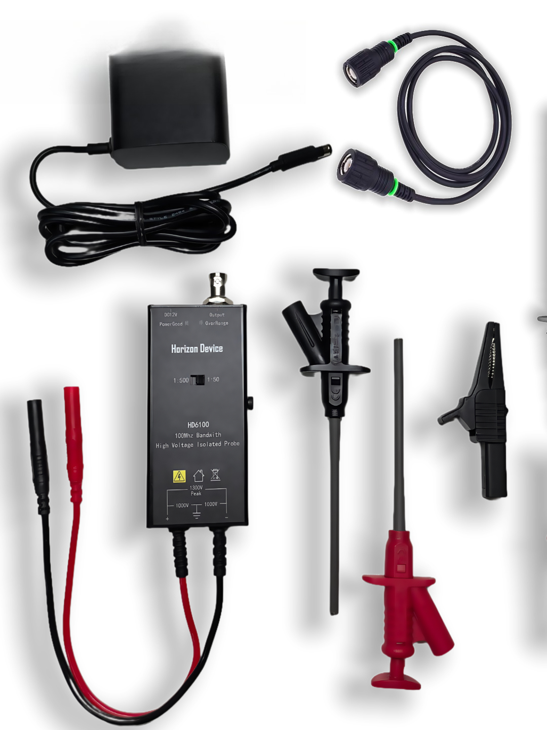High Voltage Differential Probe 100Mhz 1300V - หัววัดแบบแอคทีฟ หัววัดแบบดิฟเฟอเรนเชียลแบบแยกแรงดันสูง แบนด์วิดท์ 100 เมกะเฮิรตซ์ อัตราส่วน