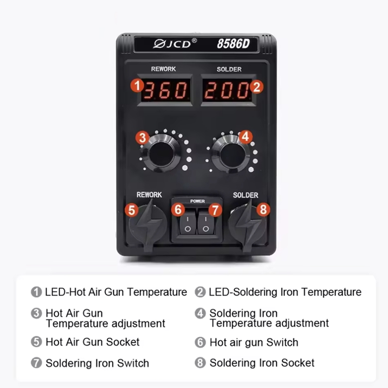 สถานีบัดกรี 8586D 2in1 750W พร - Smd Rework Station Hot Air Soldering 2 In 1 บทวิจารณ์และราคา
