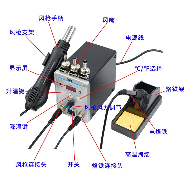 8586 สถานีบัดกรีและซ่อมแซมแบบ  - Smd Rework Station Hot Air Soldering 2 In 1 บทวิจารณ์และราคา